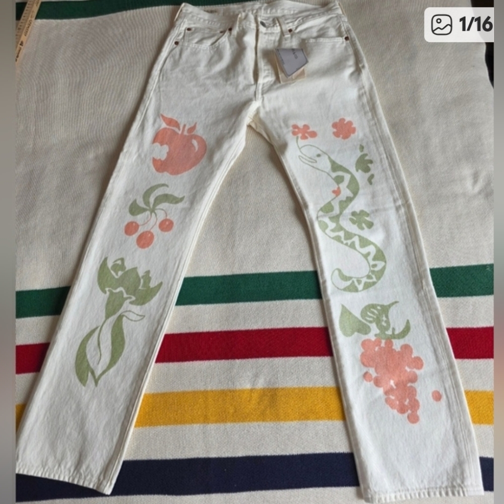"Crazy Legs" Levi's 501 Cream Adams Apple UCIRCULATED Button Fly JEANS 30x32 NEW